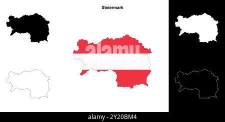 Steiermark state outline map set Stock Vector