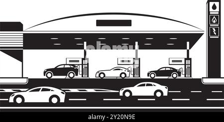 Petrol LPG and EV charging station with cars – vector illustration Stock Vector