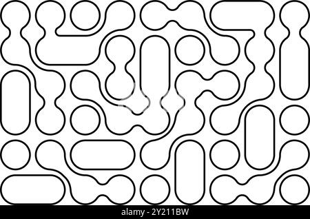 Metaballs pattern. Fluid drops, organic blobs or morph shapes. Neurons or molecules isolated on white background. Technology concept. Modern abstract wallpaper. Vector outline illustration. Stock Vector