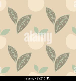 Apples and leaves vector pattern in pastel colours Stock Vector