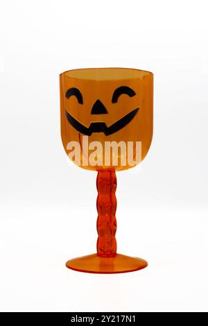 Orange halloween empty plastic cup isolated on a white background Stock Photo