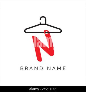 Letter N fashion logo, Hanging letter N vector Icon, boutique logo design. Initial capital N letter hanger icon Stock Vector