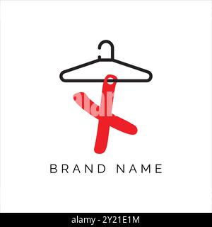 Letter X fashion logo, Hanging letter X vector Icon, boutique logo design. Initial capital X letter hanger icon Stock Vector