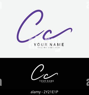 C, CC Initial letter logo. Alphabet CC Handwritten Signature logo Stock Vector