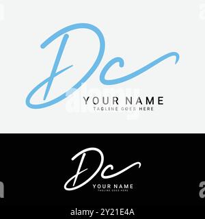 D, C, DC Initial letter logo. Alphabet DC Handwritten Signature logo Stock Vector