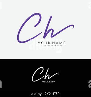 C, H, CH Initial letter logo. Alphabet CH Handwritten Signature logo Stock Vector