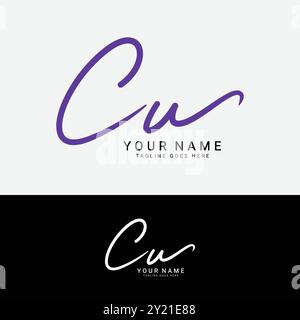 C, U, CU Initial letter logo. Alphabet CU Handwritten Signature logo Stock Vector