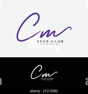 C, M, CM Initial letter logo. Alphabet CM Handwritten Signature logo Stock Vector