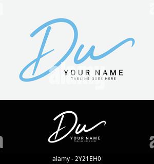 D, U, DU Initial letter logo. Alphabet DU Handwritten Signature logo Stock Vector