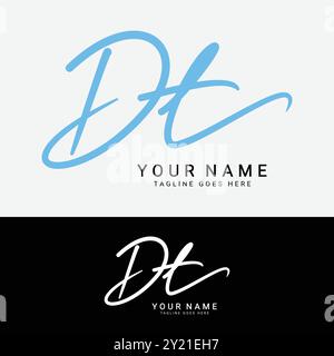 D, T, DT Initial letter logo. Alphabet DT Handwritten Signature logo Stock Vector