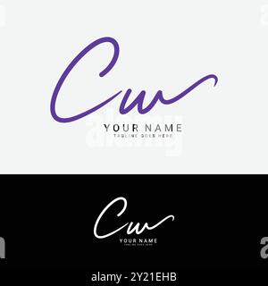 C, W, CW Initial letter logo. Alphabet CW Handwritten Signature logo Stock Vector