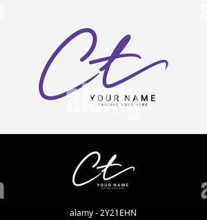 C, T, CT Initial letter logo. Alphabet CT Handwritten Signature logo Stock Vector