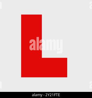 Red and white L plate learner driver sign used in the USA and UK for new drivers to display on their car vector Stock Vector