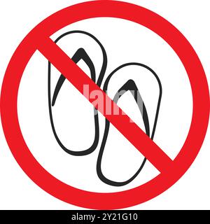 Red prohibited symbol with a pair of flip flops or thongs icon for banned footwear sign vector Stock Vector