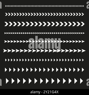 Arrowhead border set. Chevron pattern collection. Geometric vector lines. White arrows on black. Stock Vector