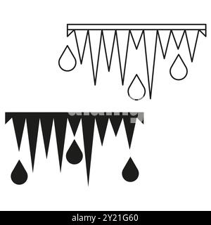 Icicles and drops icon. Winter freezing symbol. Dripping ice concept. Cold weather vector illustration. Stock Vector