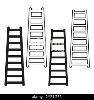 Ladder icon set. Simple step ladder shapes. Black and white design. Minimalistic ladder symbols. Stock Vector