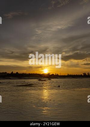 A beautiful sunset over river. Stock Photo