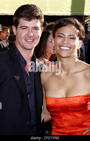 Robin Thicke and Paula Patton at the Los Angeles premiere of 'Swing Vote' held at the El Capitan Theater in Hollywood on July 24, 2008. Stock Photo