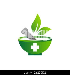 mortar and pestle logo concept, pharmacy logotype medicine symbol icon vector design illustration Stock Vector
