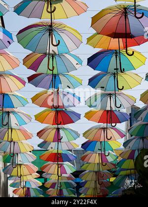 Lines of colorful umbrella Stock Photo