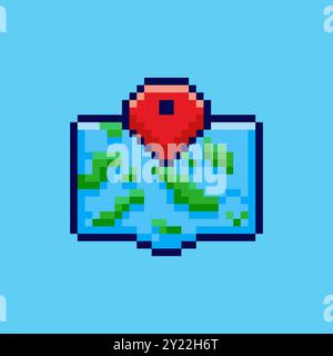 Vector Illustration of map location with Pixel Art Design, perfect for game assets themed designs Stock Vector