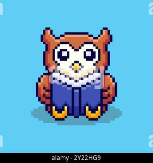 Vector Illustration of Owl reading a book with Pixel Art Design, perfect for game assets themed designs Stock Vector