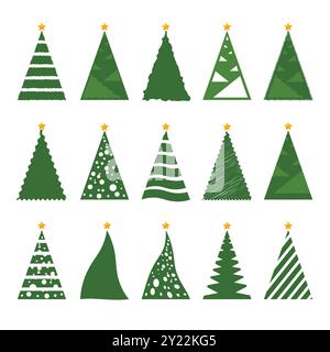 Vector Icons of Christmas Trees. Set of Illustrations Isolated on White Background Stock Vector