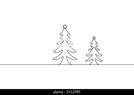 Christmas tree continuous one line drawing and isolated single outline vector icon Stock Vector