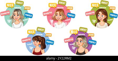Illustration of women with positive affirmations Stock Vector
