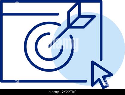 Arrow hitting target on web page and mouse click. Success in business performance. Targeted audience, personalised user experience. Pixel perfect, edi Stock Vector