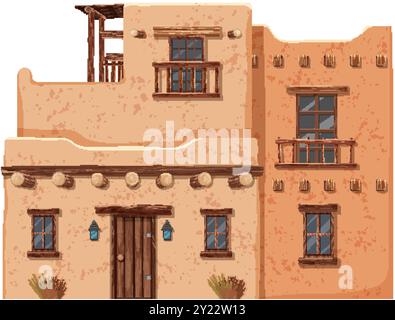 Rustic adobe house with wooden accents Stock Vector