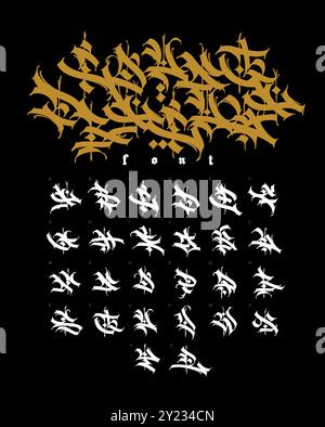 Graffiti letters, alphabet. Vector. Graffiti, tags in Gothic medieval style. Signs and symbols for design. Calligraphy, lettering and tags. Modern int Stock Vector