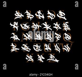 Graffiti style, alphabet. Vector. Graffiti letters, tags and classic Latin letters. Signs and symbols for design. Calligraphy, lettering and tags. Mod Stock Vector