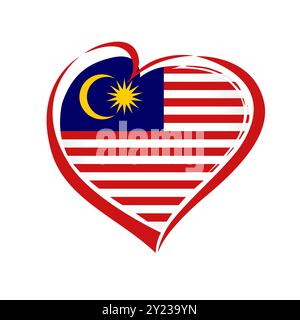 Love Malaysia creative emblem. Tourist symbol. Federation or Proclamation Day celebrating sign. Isolated design. Stock Vector