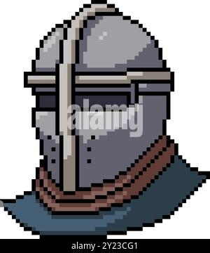 pixel art of medieval knight helmet isolated background Stock Vector