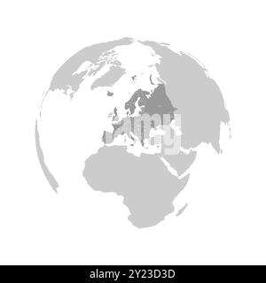 Europe continent dark blue highlighted silhouette on Earth globe. Country name labels visible. Vector illustration Stock Vector