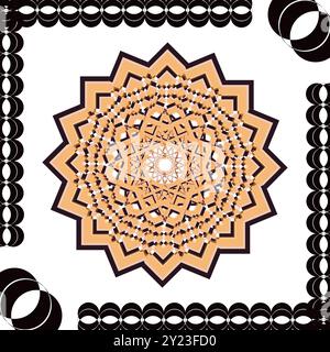 Elegant Golden Floral Design with Black Ring Border on White Background Stock Vector
