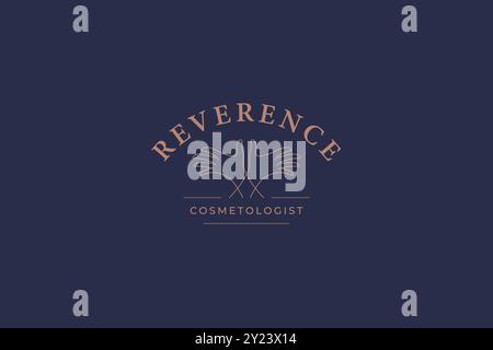 Elegant crossed female hands line art logo design template for cosmetology vector illustration. Feminine woman arms fingers minimalist linear logotype Stock Vector