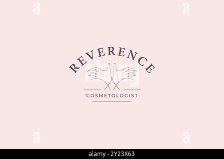 Feminine crossed hands with elegant fingers line art logo design template vector illustration. Woman arms minimalist linear logotype for cosmetology b Stock Vector