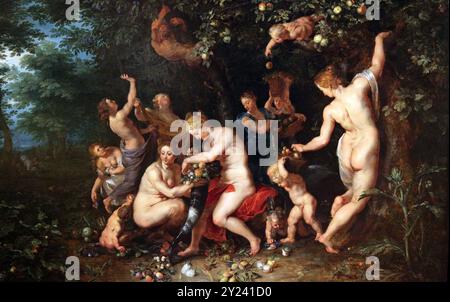 Nymphs filling the horn of Plenty (c.1615) by Jan Brueghel 1.(1568-1625) Stock Photo