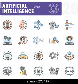 Artificial intelligence icon set featuring machine learning, deep learning and ai concepts Stock Vector