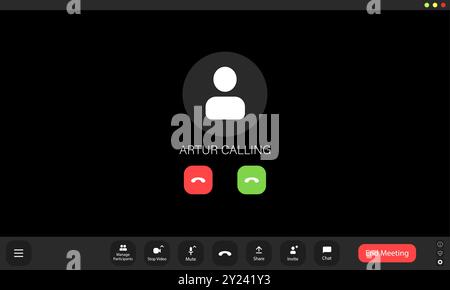 Incoming video call from Artur on a dark background with options to accept or decline the call displayed at the bottom Stock Vector