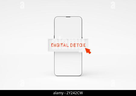 Digital detox concept. Cursor is clicking a digital detox button on a smartphone screen, suggesting a break from technology. 3D render Stock Photo