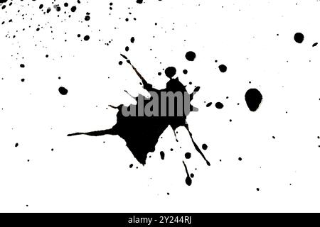 Black ink splashes on white background. Ink blots Stock Photo