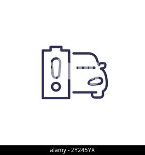 car battery warning line icon on white Stock Vector