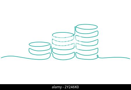 dollar coin set, Stacked golden coins illustration, dollar drawn with one continuous line. Vector illustration, Continuous line drawing of Coins stack Stock Vector