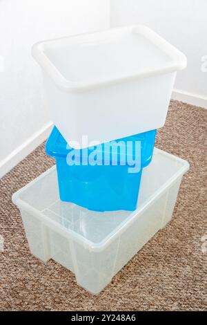 Stack Of Recyclable plastic storage containers Stock Photo