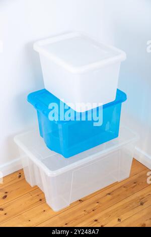 Stack Of Recyclable plastic storage containers Stock Photo