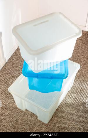Stack Of Recyclable plastic storage containers Stock Photo